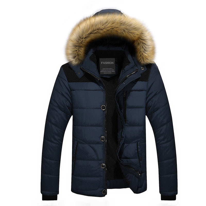 Herr Termisk Parka i Urban Utomhus Stil med Uttagbar Faux Fur Huva och Microfleecefoder