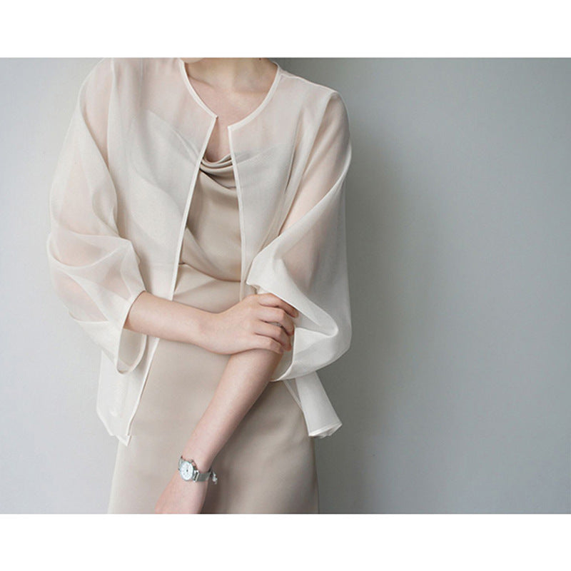 Dam elegant chiffong jacka med Flared ärmar