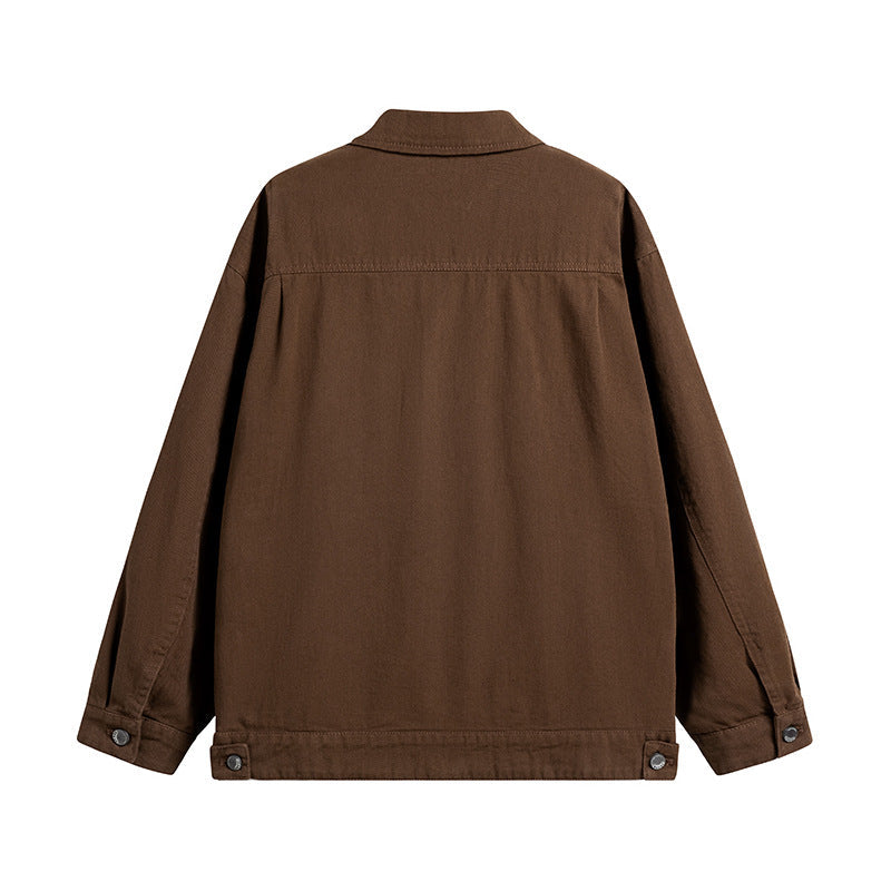 Herr Oversize Canvas Utilityjacka med Applied Multi-Functional Fickor och Tryckknappslå