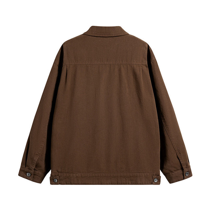Herr Oversize Canvas Utilityjacka med Applied Multi-Functional Fickor och Tryckknappslå