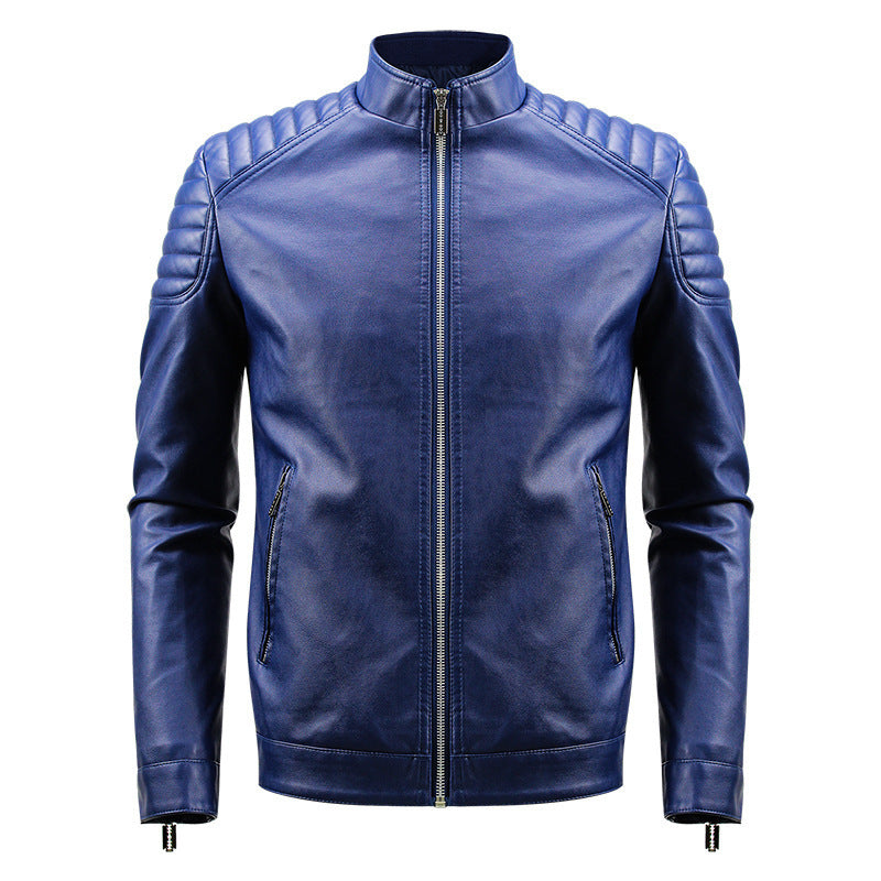 Herr Mode Läderimitation Jacka med Strukturerad Design