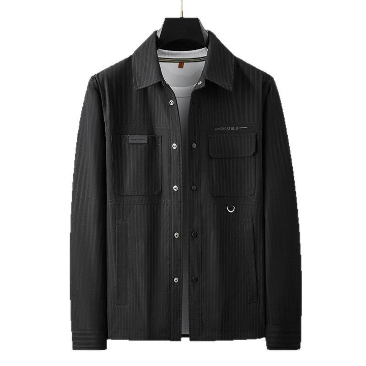 Herr Utility Övergångs Jacka i Överskjorta Stil med Utanpåfickor och Pinstripe Texture