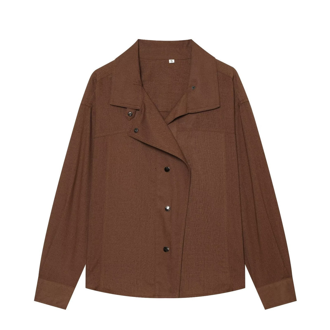 Dam Oversize Skjort Blouse Jacka med Tryckknapp Knapp Knäppning och Loose Passform