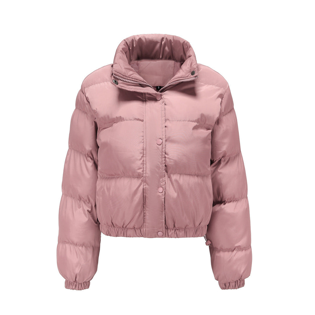 Dam kort quiltad vinterjacka med ståkrage och drawstring