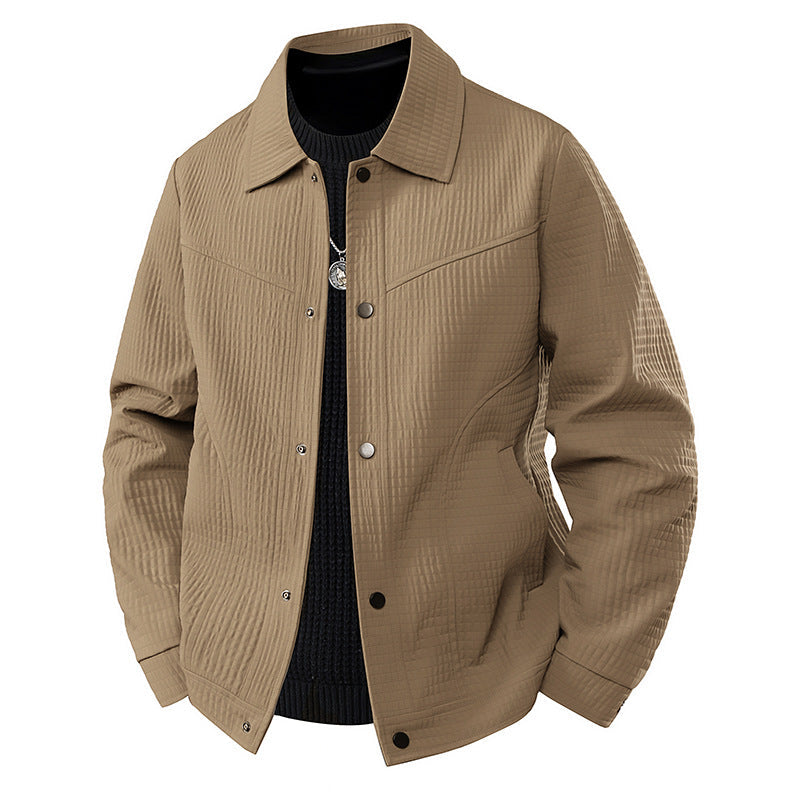 Herr Ljus Övergångs Jacka i Worker Stil med Microstructured Twill Look och Tryckknappslå