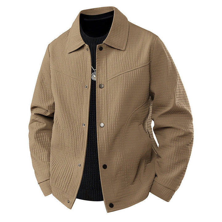 Herr Ljus Övergångs Jacka i Worker Stil med Microstructured Twill Look och Tryckknappslå