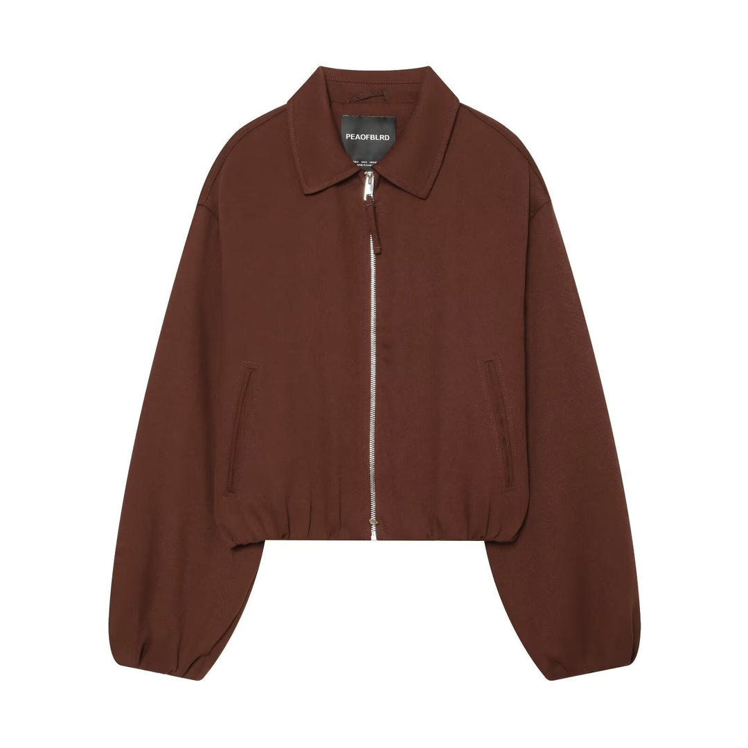 Dam Kort Boxig Blouson Jacka Tillverkad av Bomull Blend med Front Dragkedja