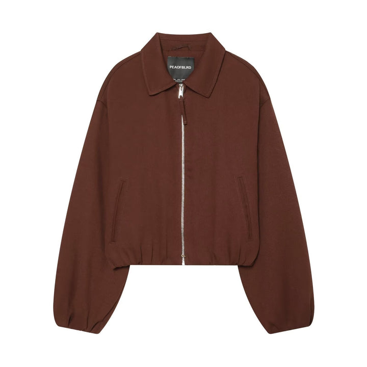 Dam Kort Boxig Blouson Jacka Tillverkad av Bomull Blend med Front Dragkedja