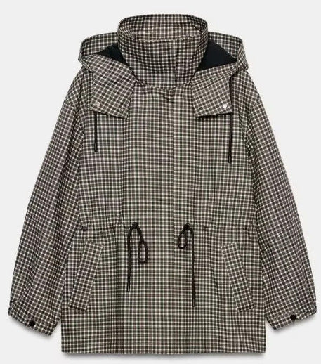 Dam Rutig Anorak med Huva och Drawstring