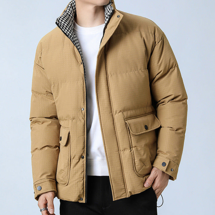 Unisex vadderad kviltad jacka med stor Flap fickor, ståkrage, och Ripstop Structure