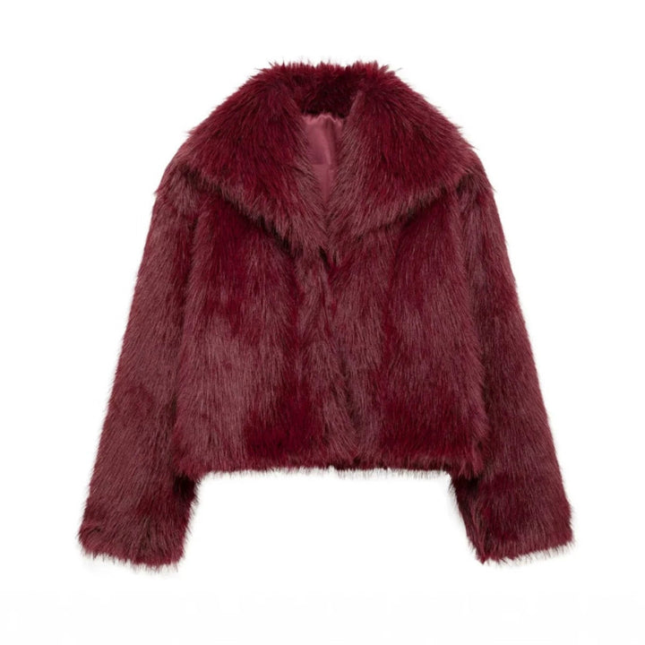 Dam 200+ Kort Kort Faux Fur Jacka med Wide Shawl Krage och Velvety Inner Foder