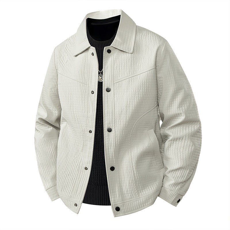 Herr Ljus Övergångs Jacka i Worker Stil med Microstructured Twill Look och Tryckknappslå