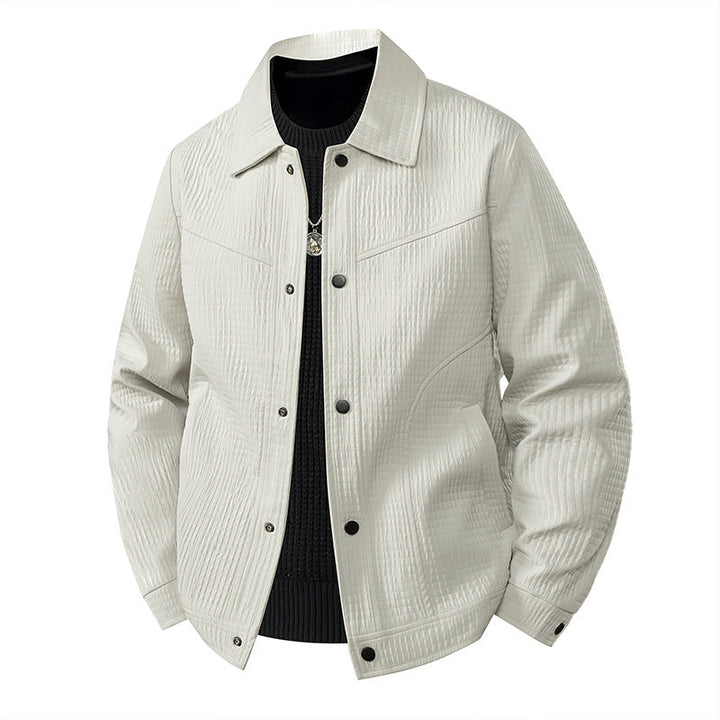 Herr Ljus Övergångs Jacka i Worker Stil med Microstructured Twill Look och Tryckknappslå