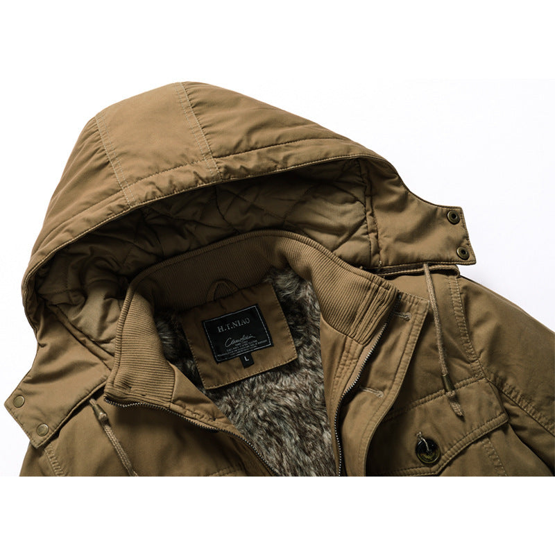Herr Canvas Parka med Quiltad Termisk Foder, Faux Fur Inre Foder, och Huva