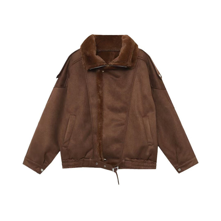 Dam Oversized Aviator Jacka med Teddy Foder, Ståkrage och Midjebälte