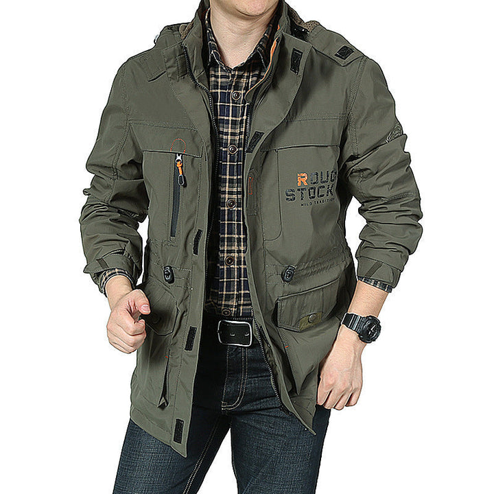 Herr Lätt Utility Fält Parka med Huva, Multi-Pockets och Justerbar Dragsko Midja
