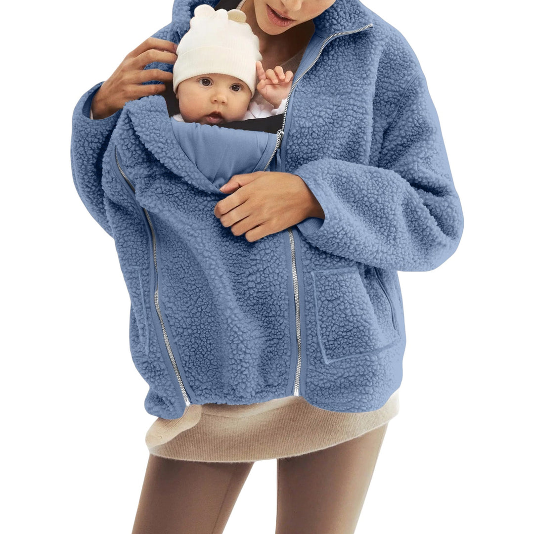 Dam oversized teddy fleecejacka med ståkrage och full-length dragkedja