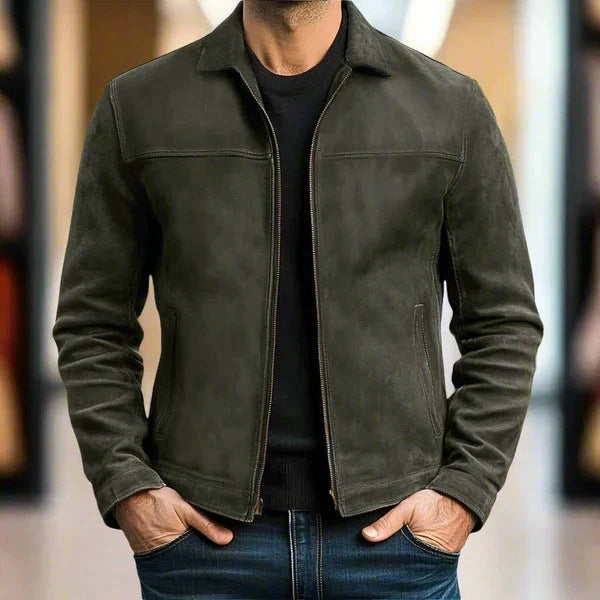 Herr Vintage Mocka Jacka med slim passform och Dragkedja