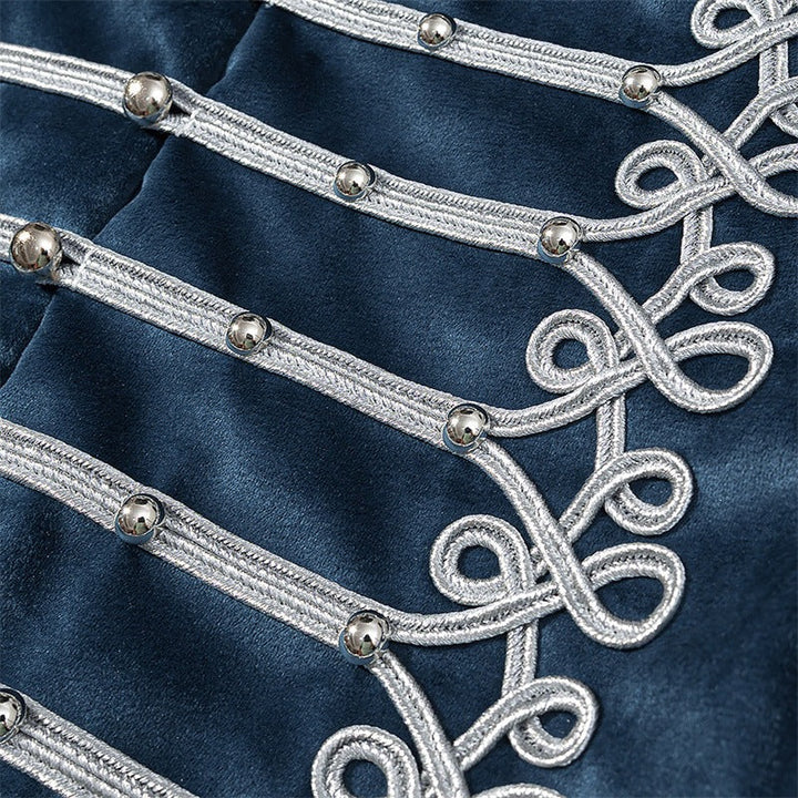 Dam Militär Inspired Sammet Jacka med Decorative Cords, Feather Kant och Decorative Knappar