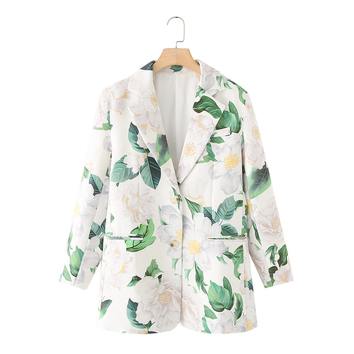 Dam floral printed lång blazer med lapel krage och welt fickor