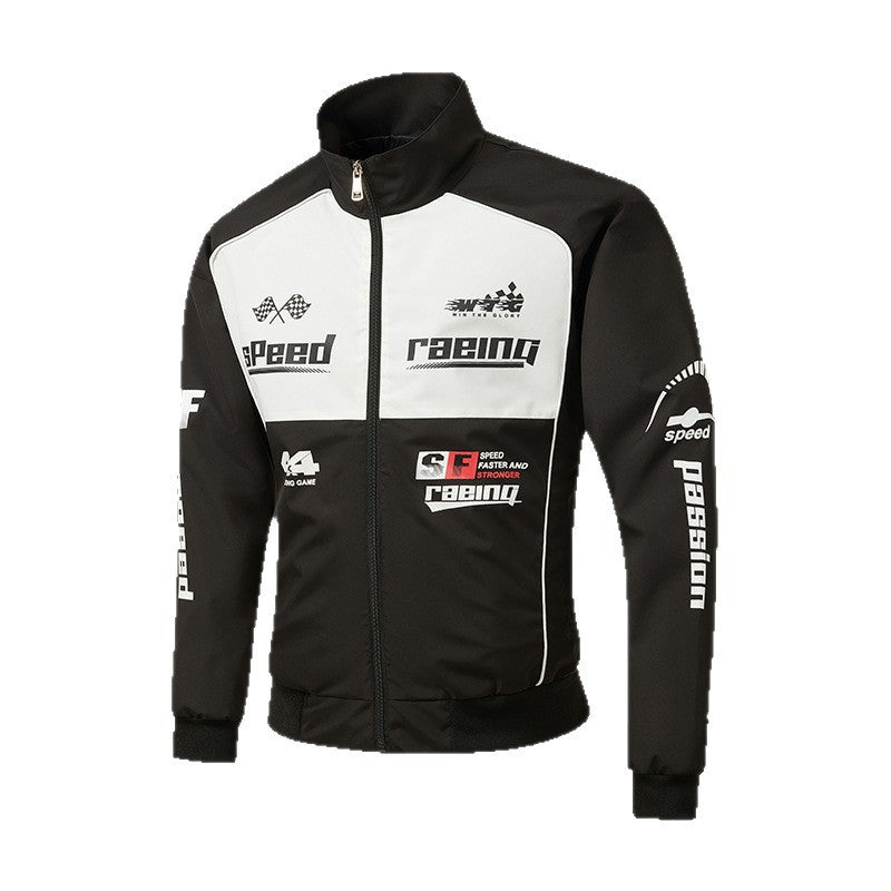 Herr Track Jacka i Motorsport Look med Logo Prints och Stående Krage