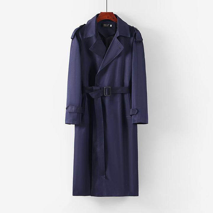 Unisex längre minimalistisk trenchcoat med bälte och shoulder epaulets