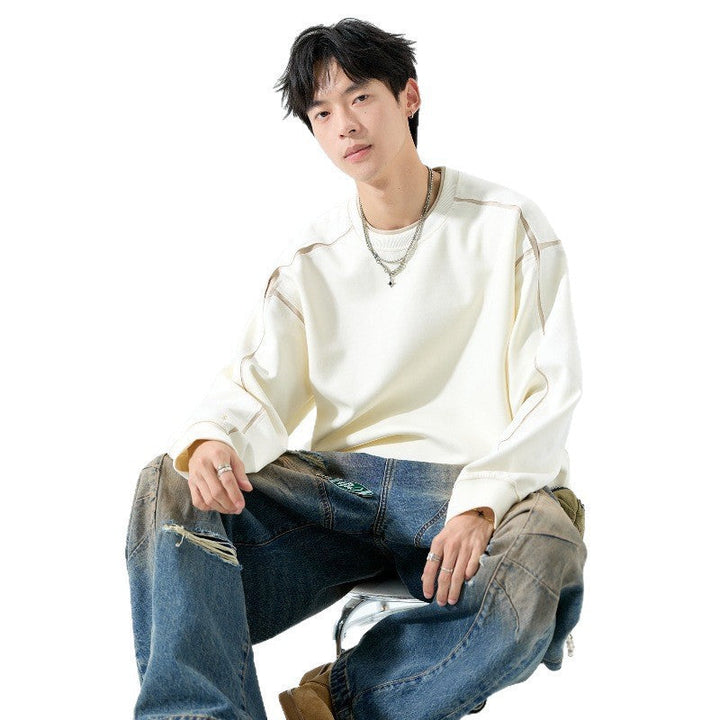 Herr Oversized College-Tröja med Contrast Stitching och Round Neck