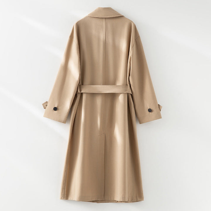 Herr Lång Double-Breasted Trench Kappa med Oversized Passform och Notchad Krage