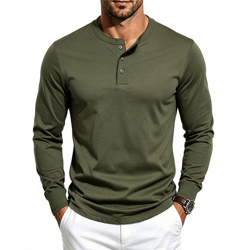 Herr Smal-Passform Termisk Lång Ärm med 3-Knapp Henley Neck