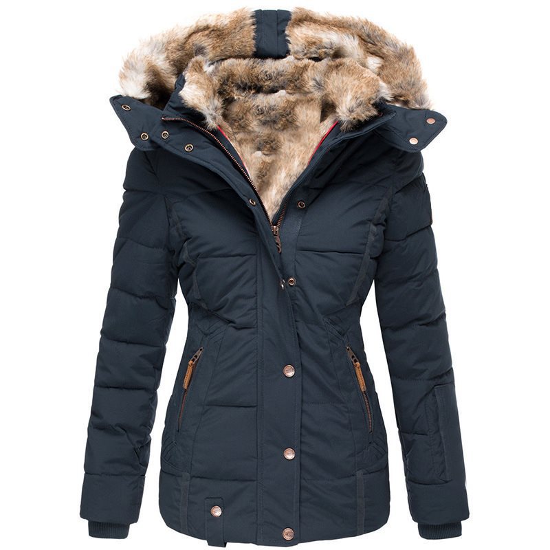 Dam vadderad parka med figurnära skärning och faux fur huva