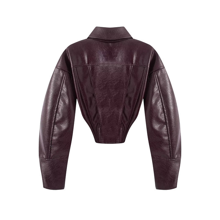 Dam Kort Jacka i Corset Stil Tillverkad av Leatherette med Emphasized Shoulder Area