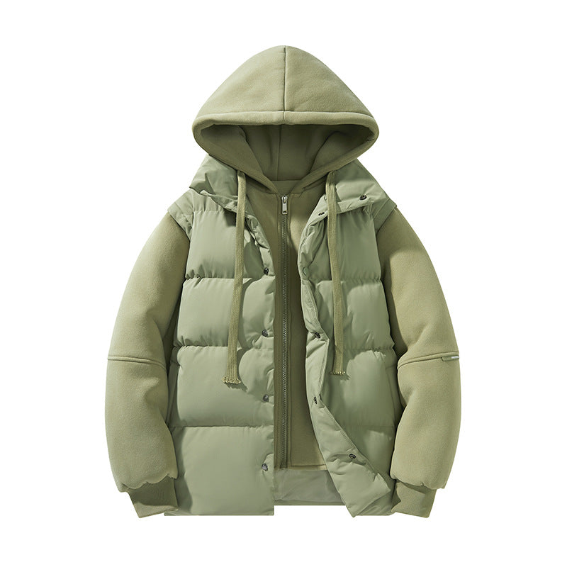 Herr hybrid quiltad jacka med integrerad huva fleece inner lager
