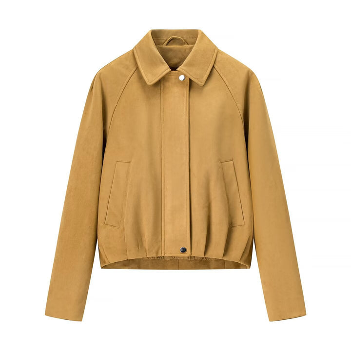 Dam kort jacka in mocka look med raglan ärmar och elastic fåll