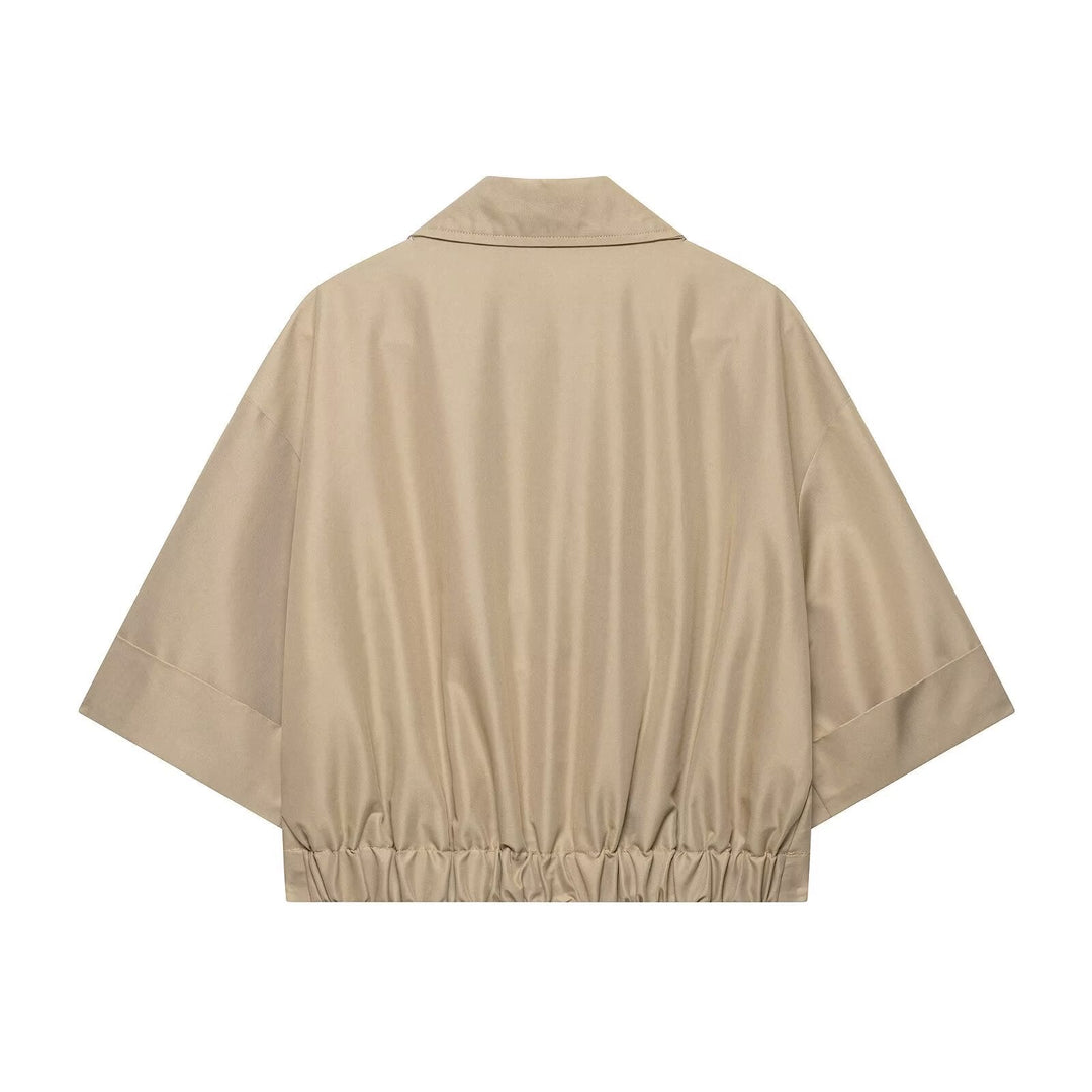 Dam Kort Skärning Trench Cape med Double-Breasted Knapp Knäppning och Half-Length Ärmar