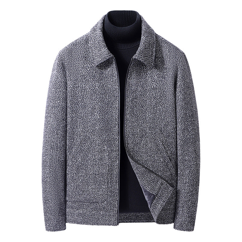 Herr Ull Blandning Short Jacka med Skjorta Krage och Finely Texturerad Tweed Look