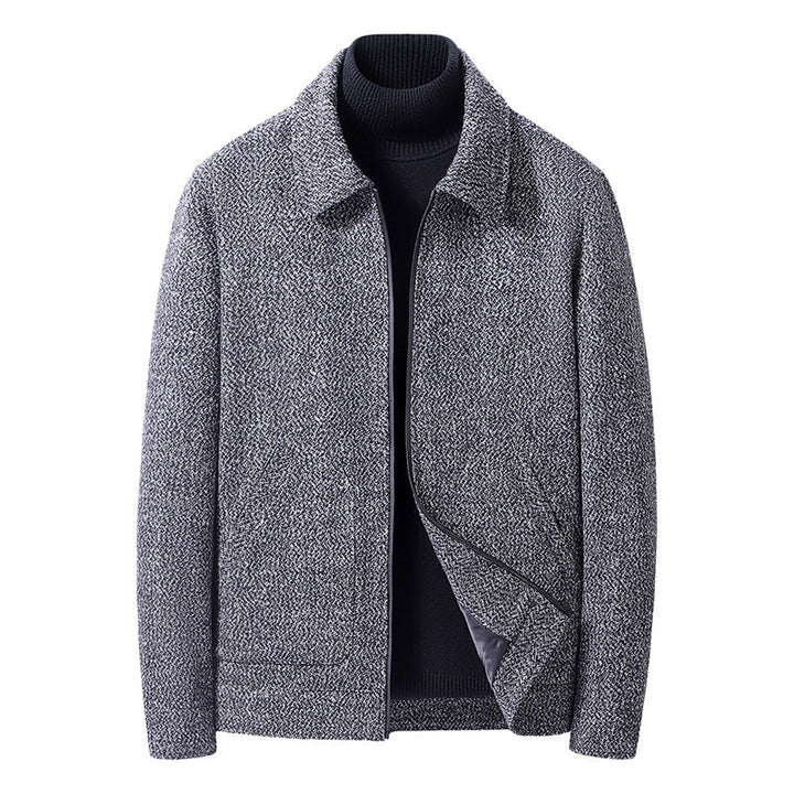 Herr Ull Blandning Short Jacka med Skjorta Krage och Finely Texturerad Tweed Look