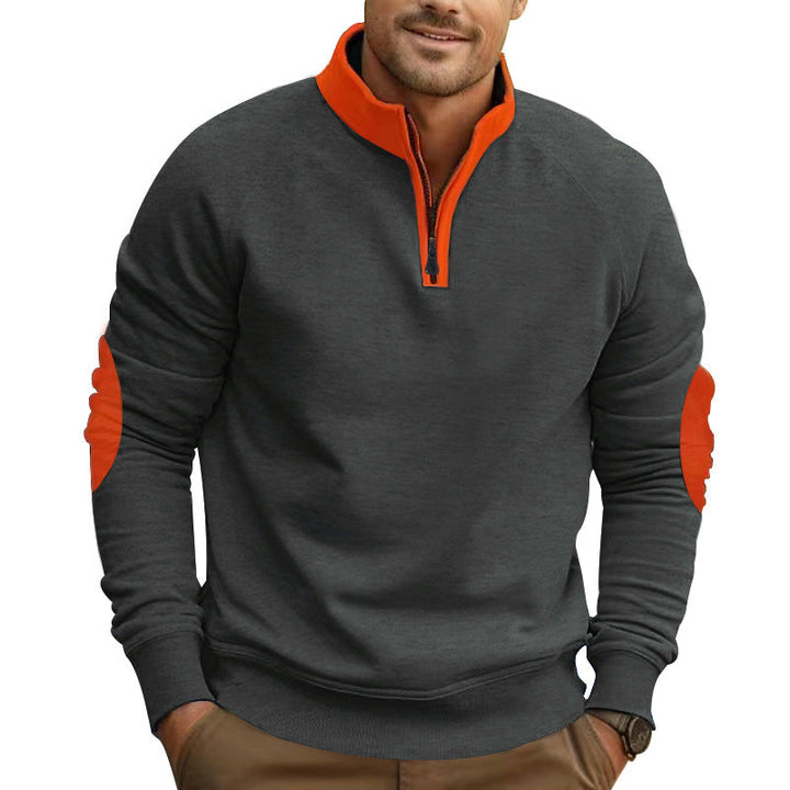 Herr Raglan Pullover med Kort Dragkedja, Ståkrage och Ergonomic Elbow Panels