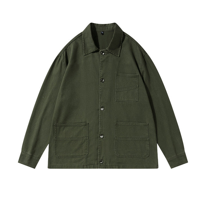 Unisex Oversize Work Jacka i Skjortjacka Stil Tillverkad av Canvas med Patch Fickor