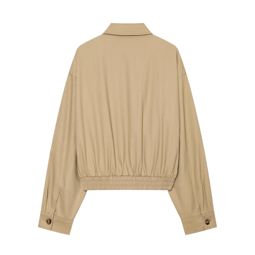 Dam Kort Jacka med Dragkedja, Elastic Nederkant, och Checked Foder