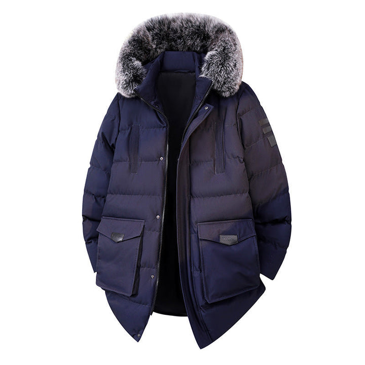 Herr Quiltad Parkas i Duffle Stil med Huva och Stora Lockfickor