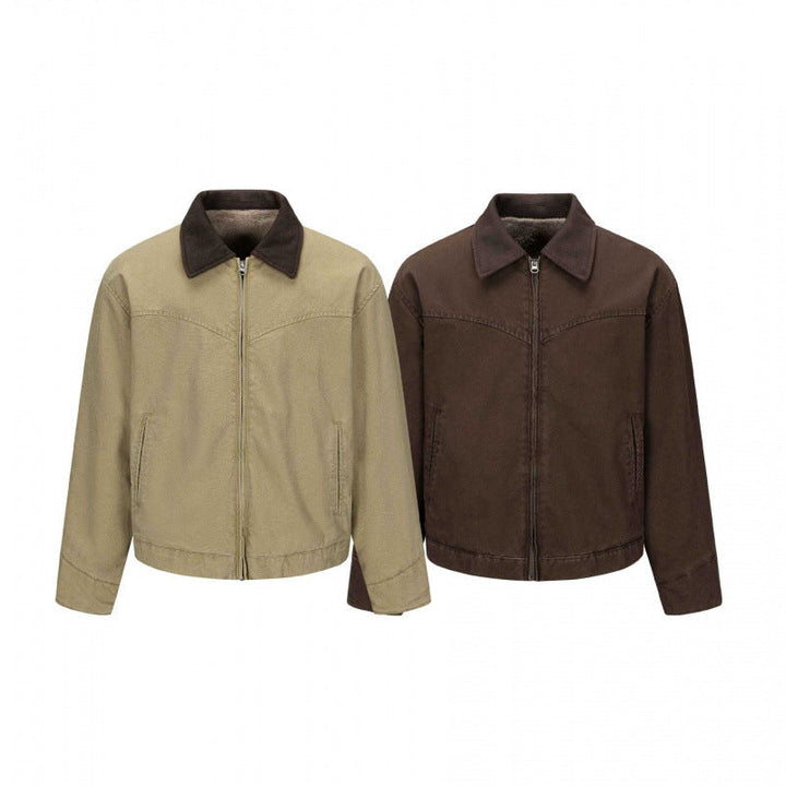Herr Fleece-Lined Canvas Blouson Jacka med teddyfoder och skjortkrage