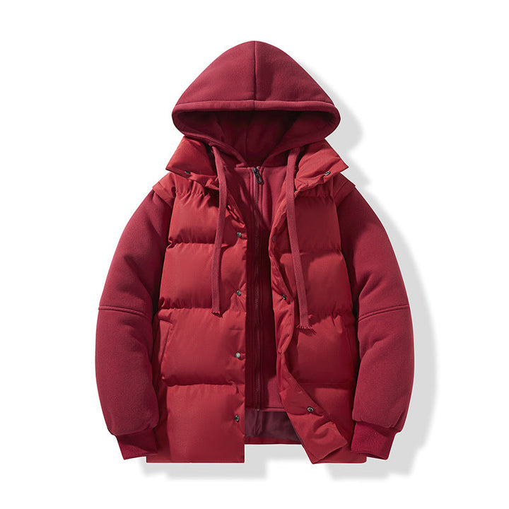 Herr hybrid quiltad jacka med integrerad huva fleece inner lager