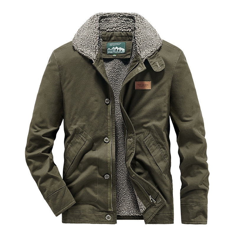 Herr Rugged Canvas Worker Jacka med Voluminous Sherpa Inre Foder och Hög Krage