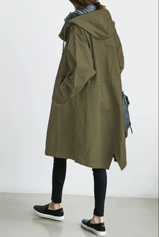 Dam lätt oversized regnjacka med huva och concealed knäppning