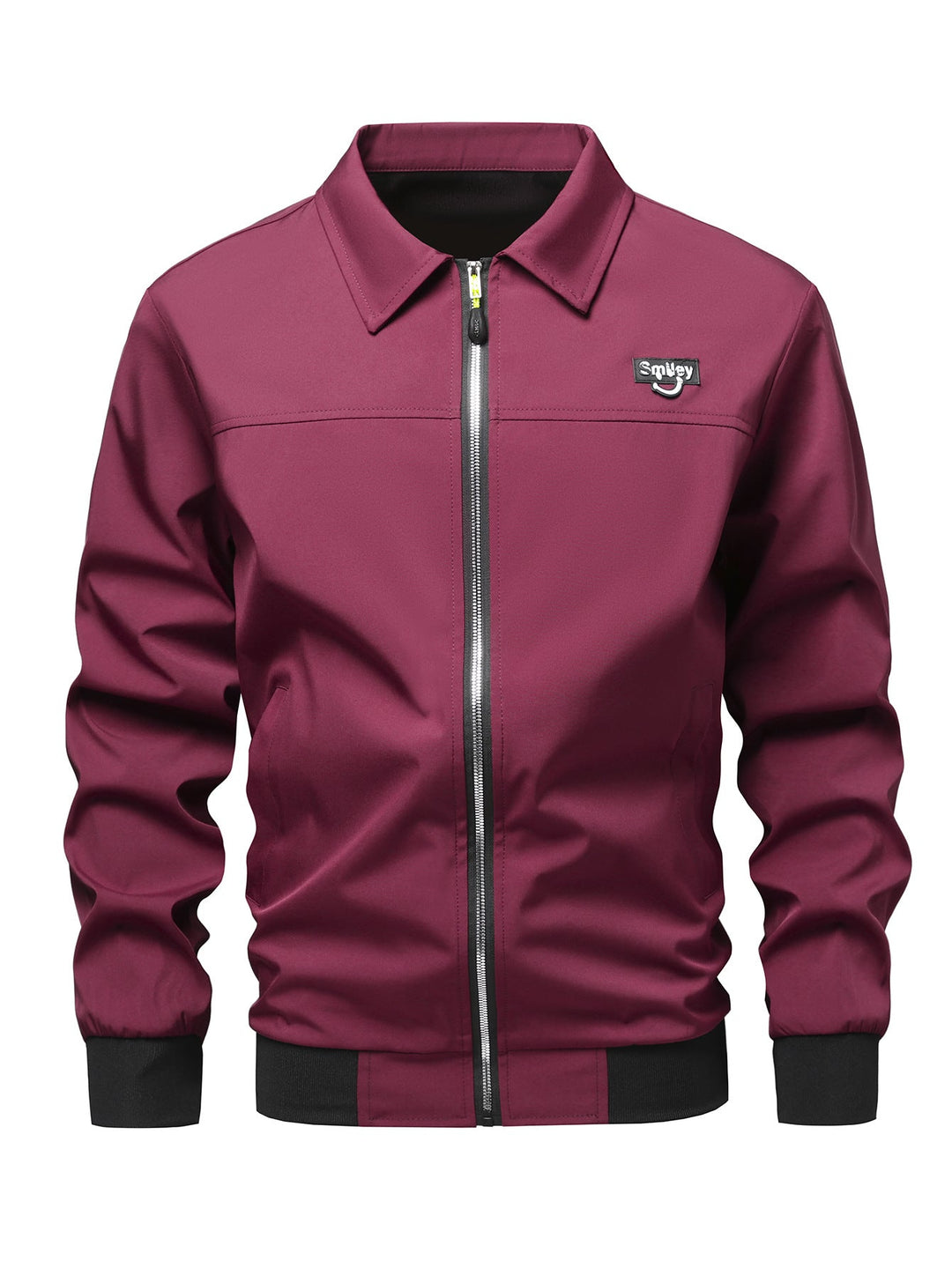 Herr Collar-Zip Blouson Tillverkad av Softshell med Ribbad Muddar och Smiley Patch