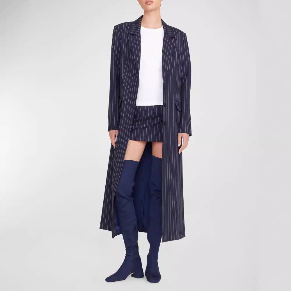 Dam oversize lång modell kappa in Pinstripe look med Slit och Flap fickor