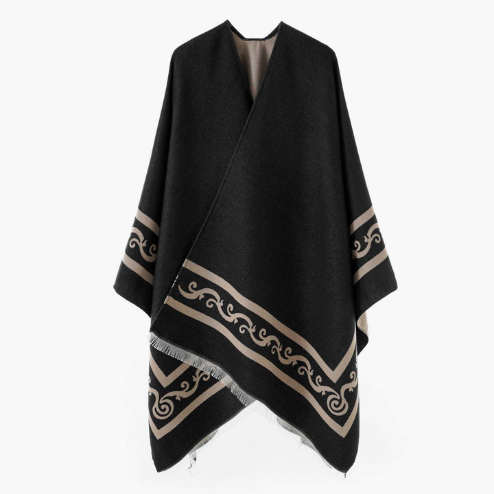 Dam Oversize Jacquard capeponcho tillverkad av ullblandning med geometric mönster och fringes