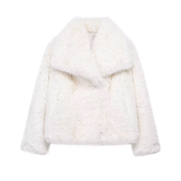 Dam kort Faux Fur jacka med Voluminous Shawl krage