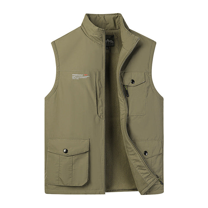 Herr Utility Väst med Fleecefoder, Multifunction Fickor, och Stående Krage