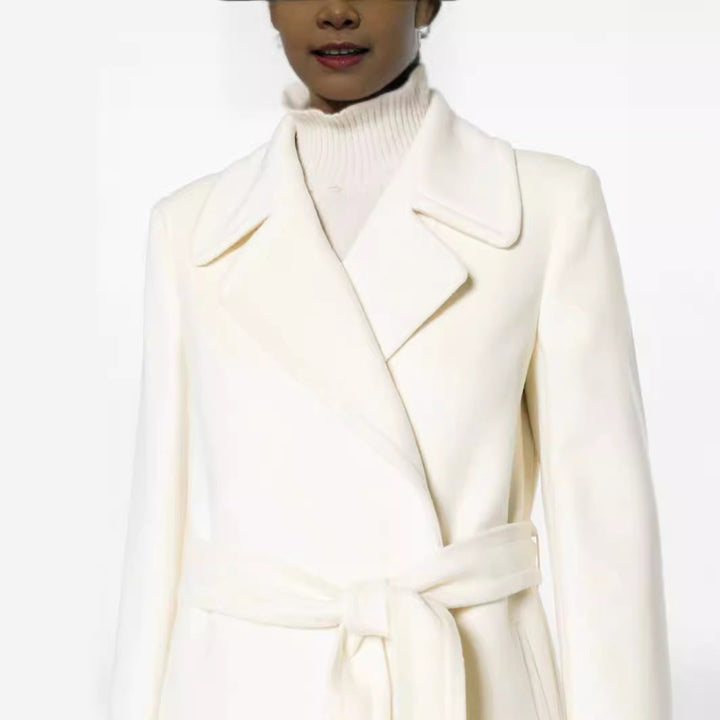 Dam Maxi-length skräddad ullblandning kappa med bälte och vid lapels